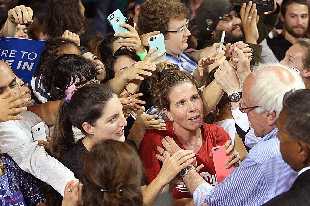 DEM 2016 Sanders-1 Democratic presidential candidate Bernie Sanders greets supporters after a speech Tuesday in Santa Cruz Calif