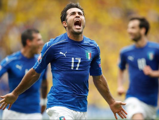 Italy's Eder celebrates after scoring the opening goal