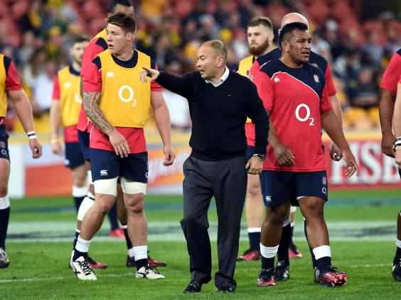 England head coach Eddie Jones leads England's warm-up