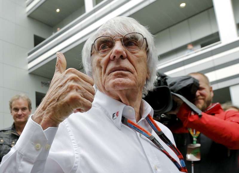 Formula One supremo Bernie Ecclestone speaks to the media at the paddock area ahead of the Russian F1 Grand Prix in Sochi Russia