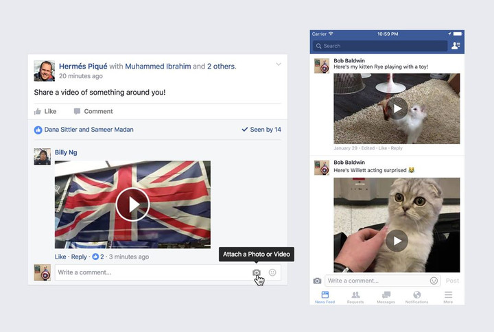 Facebook video comments are available worldwide