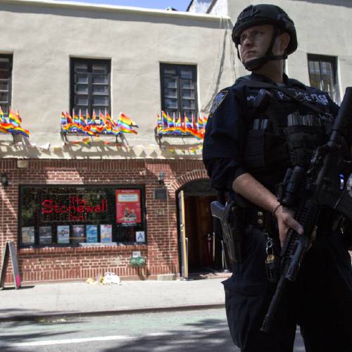 New York. New Yorkers are gathering at the historic bar to grieve the deaths of at least 50 people in early Sunday's Florida gay nightclub shooting. The