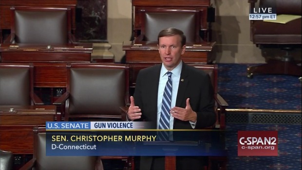 Connecticut senator Chris Murphy on the floor of the Senate during the filibuster demanding a vote on gun control measures