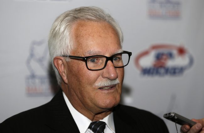 Ron Mason addresses the media before his induction into the United States Hockey Hall of Fame in Detroit Monday Dec. 2 2013. Mason is a former coach for Michigan State University