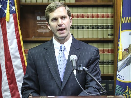 Kentucky Attorney General Andy Beshear spoke to the media during a press conference talking about the AG's office suing the Bevin administration for disbanding two boards in recent