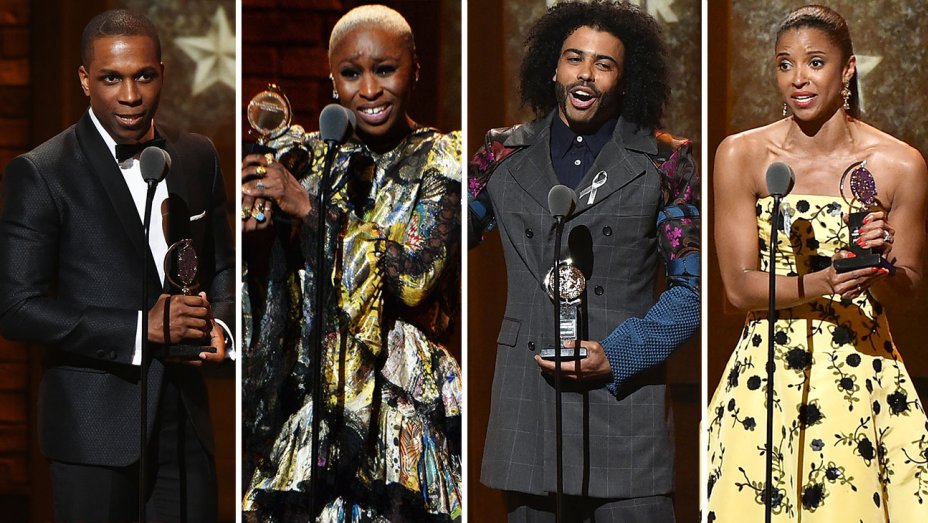 From left Leslie Odom Jr. Cynthia Erivo Daveed Diggs Renée Elise Goldsberry                  Getty Images for Tony Awards Productions