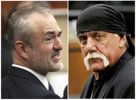 Nick Denton, founder of Gawker and Terry Bollea aka Hulk Hogan who won a $140 judgment against the online media company