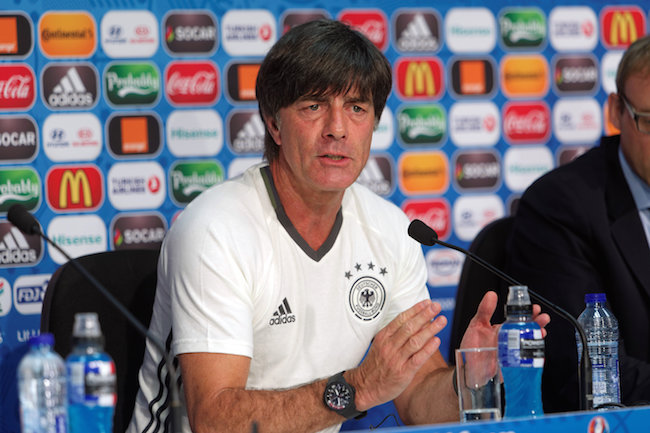 LILLE FRANCE- JUNE 11 In this handout image provided by UEFA Germany Manager Joachim Loew talks during the Germany press conference