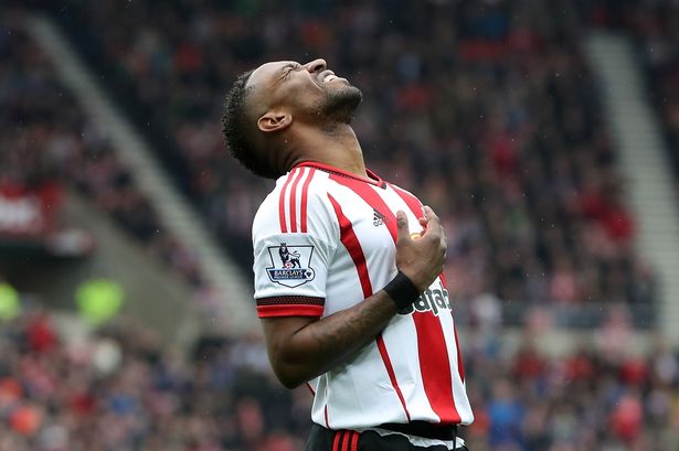 Jermain Defoe of Sunderland reacts after missing a chance