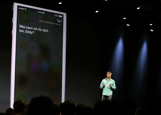 Eddy Cue Apple senior vice president of internet software and services talking about the new voices of Siri virtual assistant during the keynote address of the Apple Worldwide Developers Conference in San