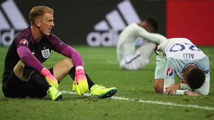 Goalkeeper Joe Hart of England reacts at the end of the UEFA EURO 2016 round of 16 match between England and Iceland