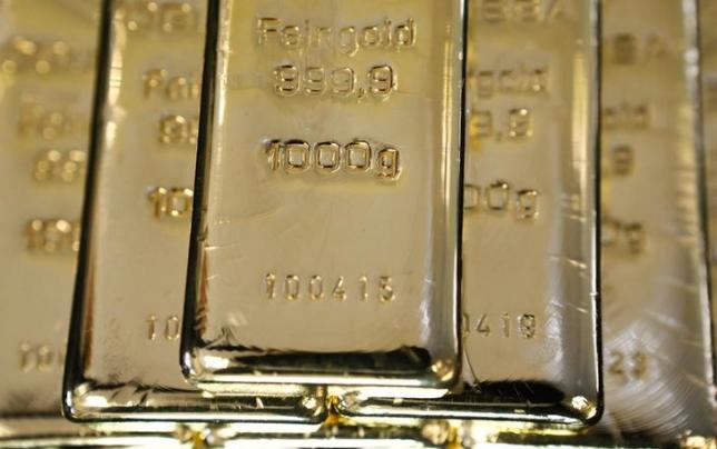 Gold bars are seen at the Austrian Gold and Silver Separating Plant'Oegussa in Vienna Austria