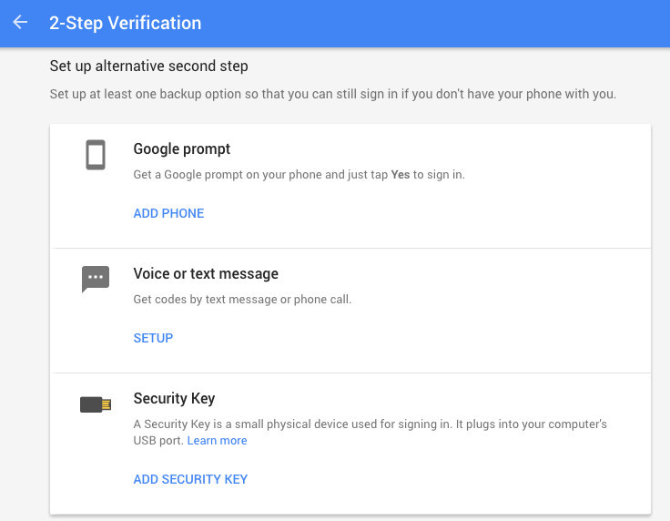 Google two-step verification setup