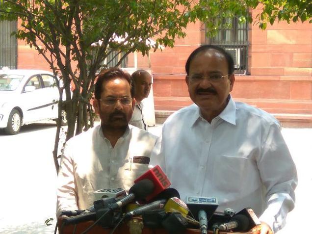 Parliamentary Affairs Minister Venkaiah Naidu addressing the media after attending a Cabinet meeting on Wednesday