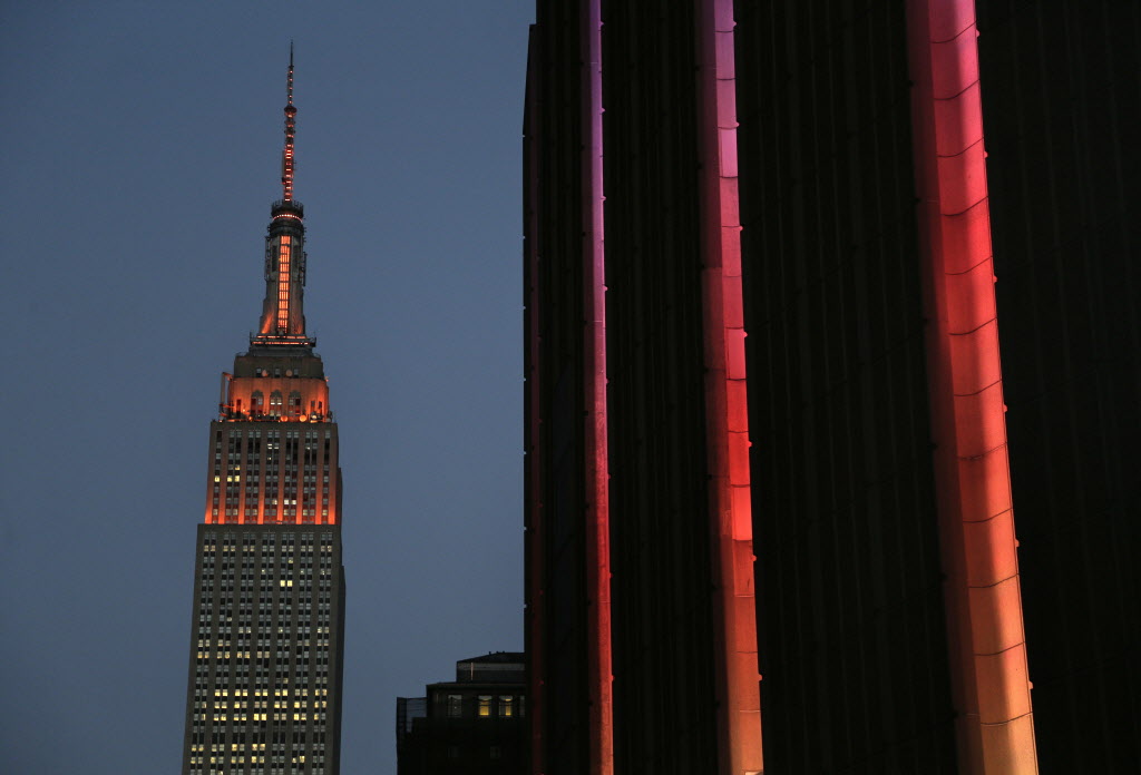 Orange lighting illuminates the Empire State Building in recognition of Gun Violence Awareness Month Wednesday