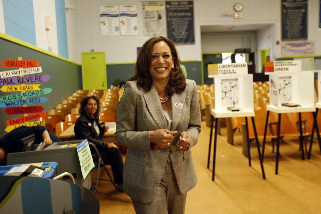 California Attorney General Kamala Harris running for the U.S. Senate is all smiles after casting her vote at the Kenter Canyon Elementary Charter School Auditorium in Brentwood Calif