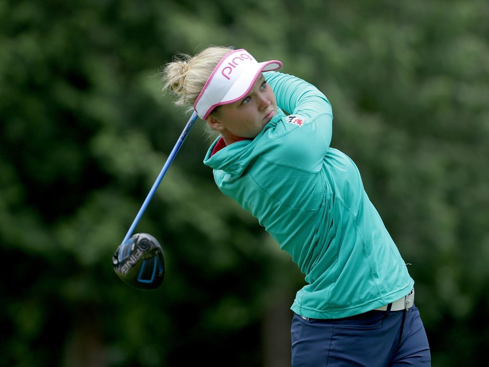 Brooke Henderson of Canada hits a tee shot on the seventh hole during the final round of the KPMG Women's PGA Championship at Sahalee Country Club