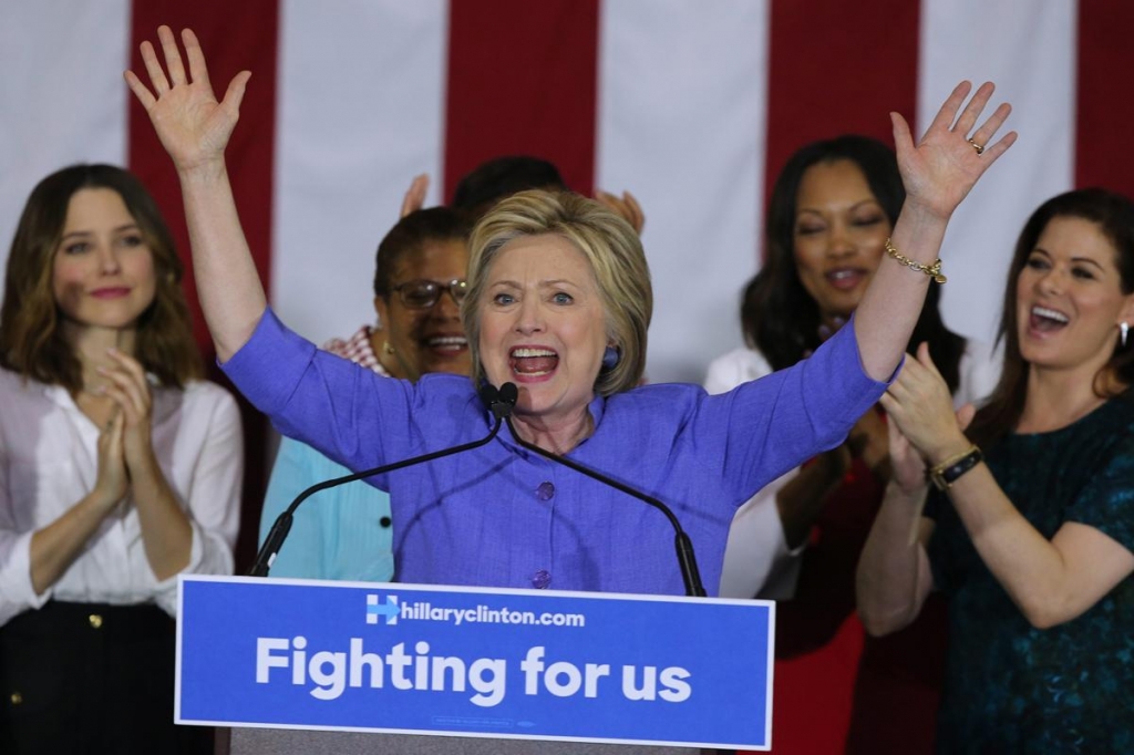 Hillary Clinton at a Women for Hillary campaign event at West Los Angeles College on Friday