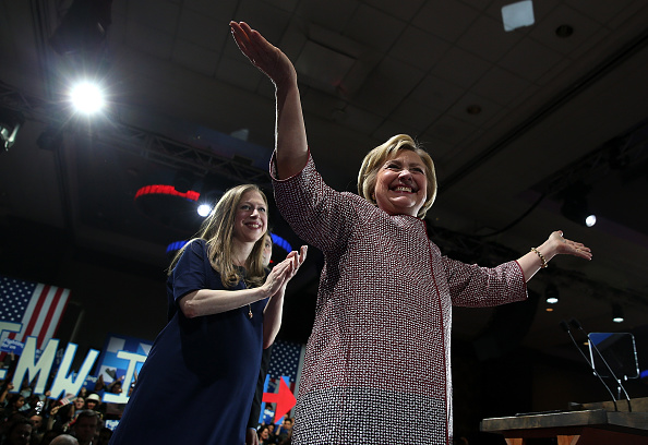 Democratic presidential candidate former Secretary of State Hillary Clinton speaks during a primary election night gathering