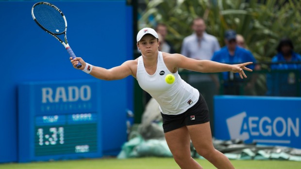 Improving Ashleigh Barty in action during her match against Karolina Pliskova in Nottingham