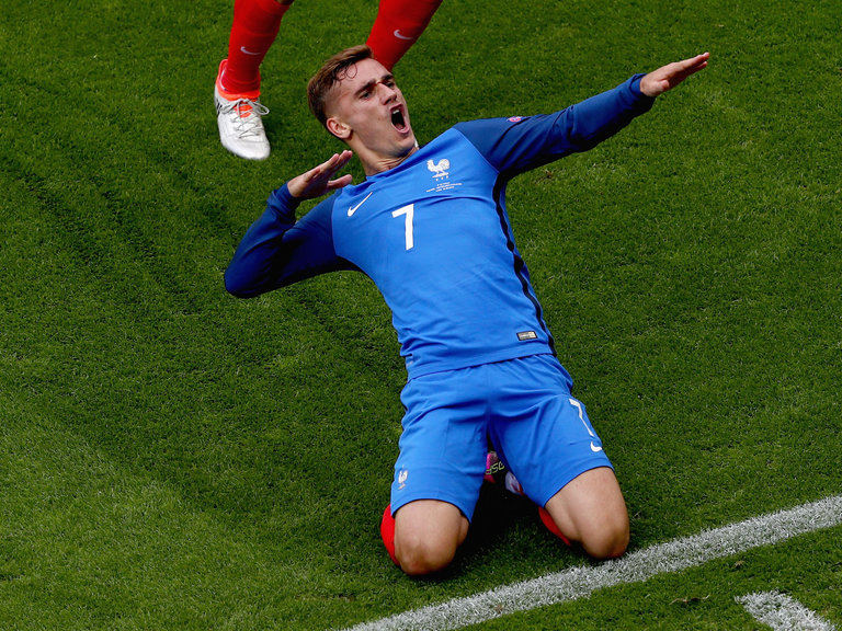 Antoine Griezmann celebrates after scoring for France against Republic of Ireland