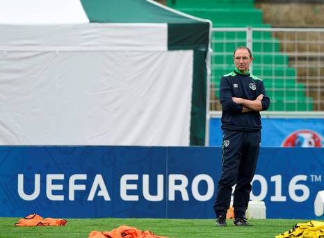 Ireland manager Martin O’Neill celebrates after Ireland beat Italy to advance in Euro