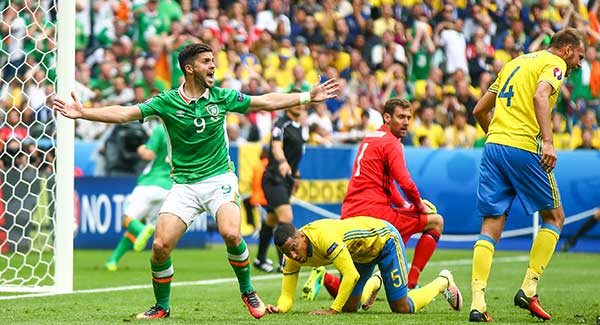 Ireland’s Shane Long appeals for a penalty