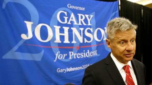 Libertarian presidential candidate Gary Johnson speaks to supporters and delegates at the National Libertarian Party Convention in Orlando Fla. Omn Sunday