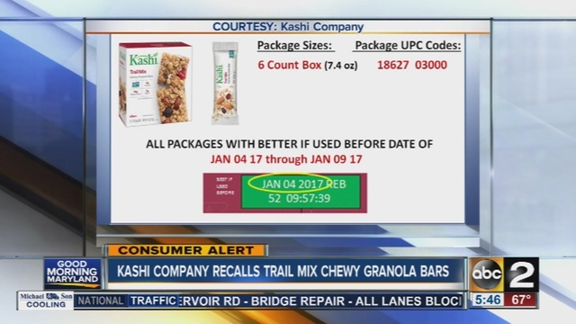 Kashi Company has issued a recall on granola bars.                      WMAR