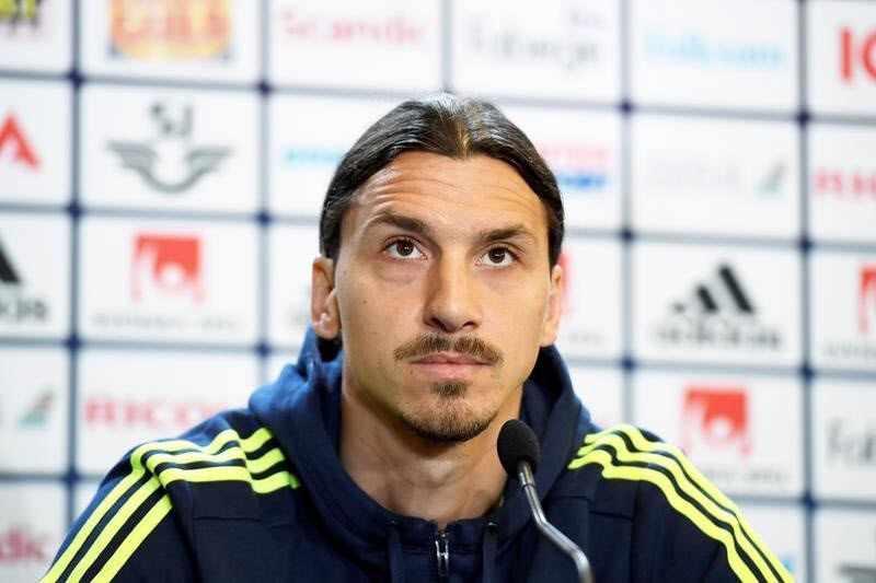 Sweden's forward and team captain Zlatan Ibrahimovic attends a press conference in Bastad Sweden