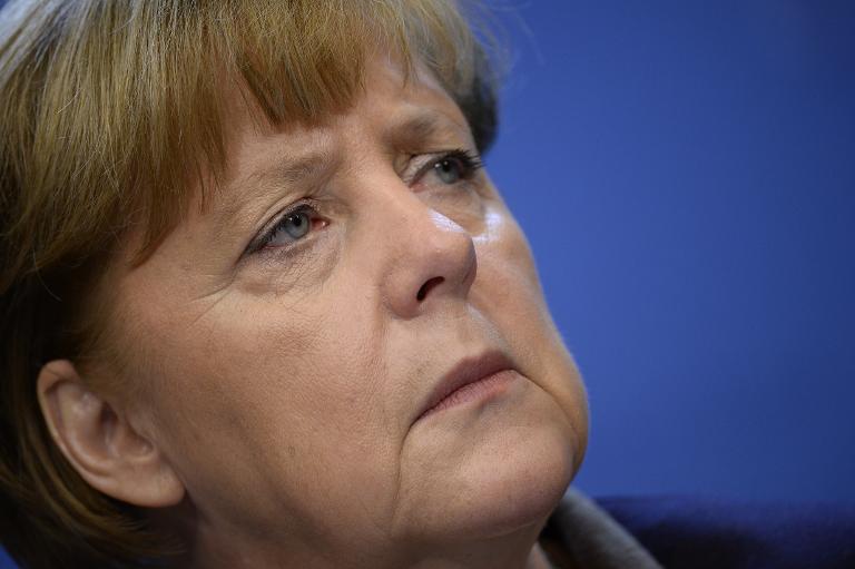 German Chancellor Angela Merkel gives a press conference in Brussels