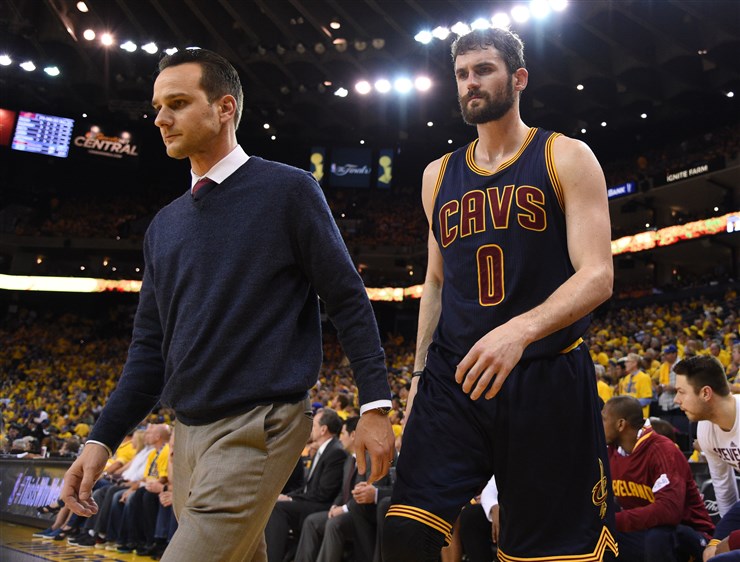 Kyle Terada  USA TODAY SPORTS   Cavaliers forward Kevin Love leaves the bench during the third quarter of Game 2 of the NBA Finals on Sunday