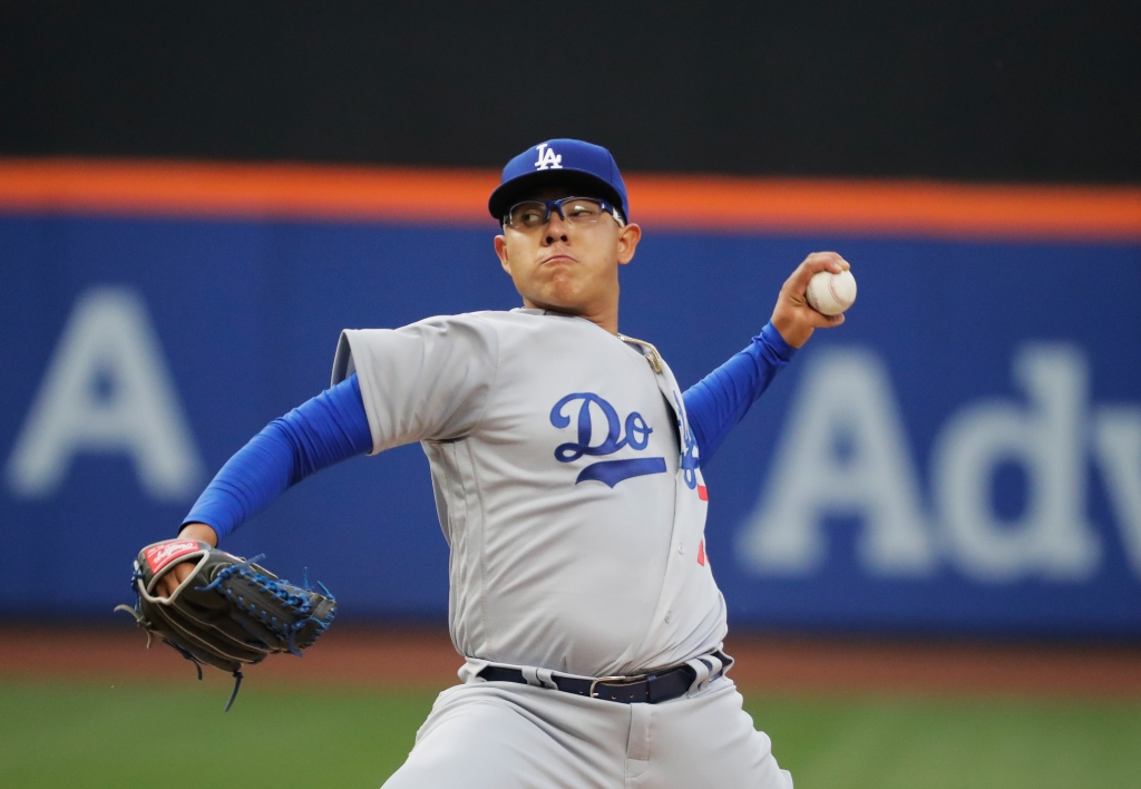 NEW YORK NY- MAY 27 Julio Urias #78 of the Los Angeles Dodgers pitches against the New York Mets during their game at Citi Field