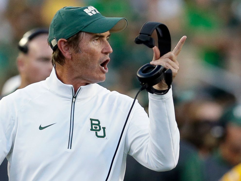 Briles yells from the sideline during the first half of an NCAA college football game against Lamar in Waco Texas in this Sept. 12 2015 file