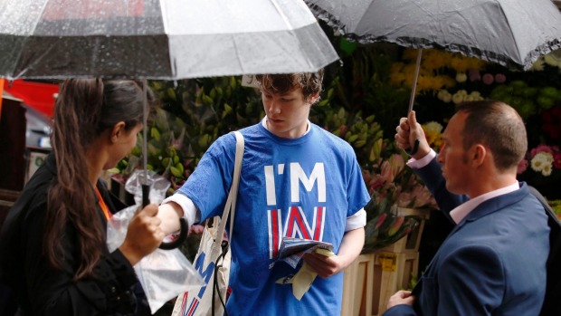 Student George Smith a supporter of'Britain Stronger IN Europe, campaigns in the lead up to the EU referendum