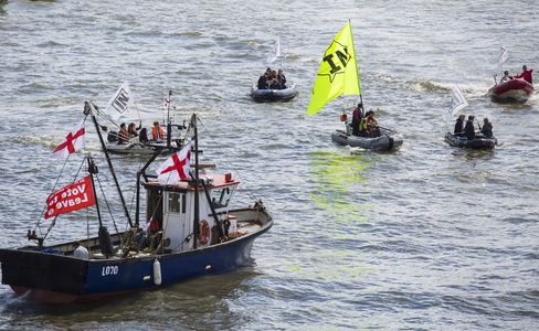 Leave’ and ’In’ boats on London’s river Thames