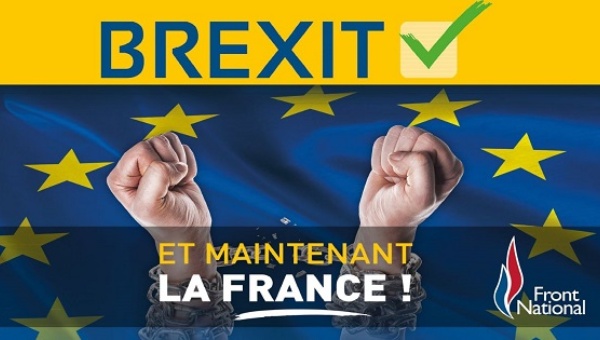 A poster by France’s far right National Front party celebrates the “leave” vote in the Brexit referendum on the U.K. quitting the European Union