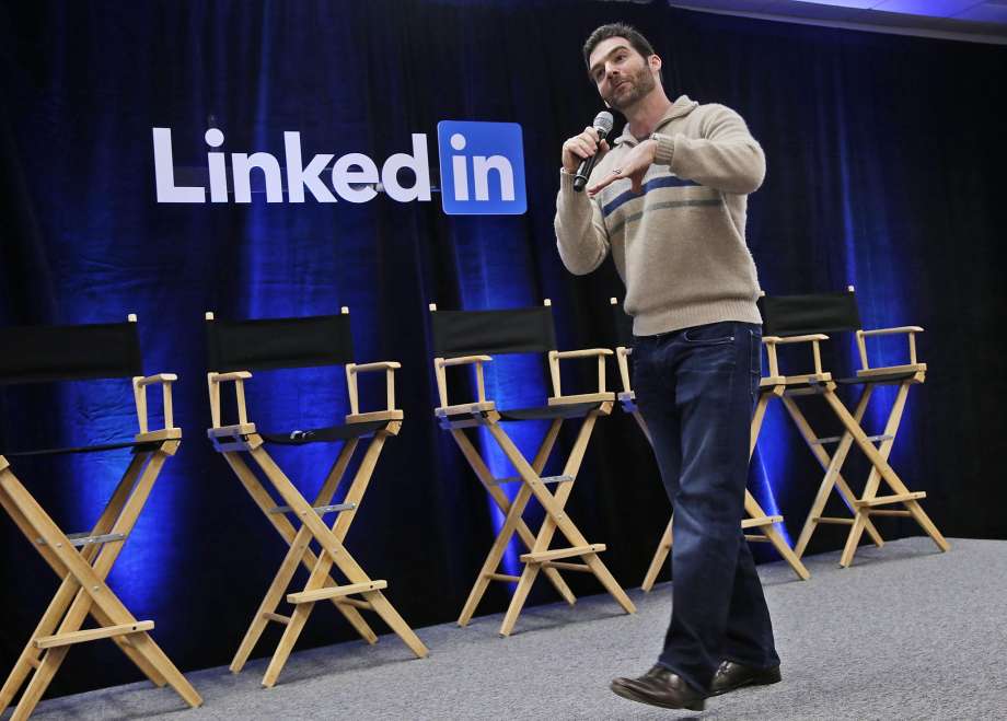 Linked In CEO Jeff Weiner speaks during the company's second annual'Bring In Your Parents Day' at Linked In headquarters in Mountain View Calif. Linked In reports quarterly financial results on Thursday