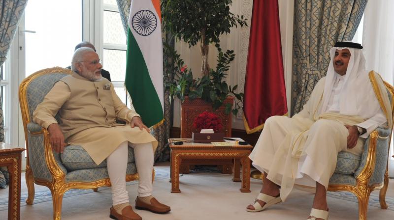 Modi during a meeting Qatar's Emir