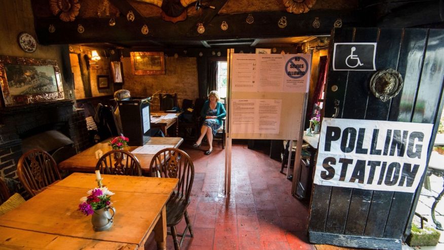 The scene inside the White Horse Inn in Priors Dean Hampshire England also known as the 'Pub with no name&#x27 which has been made a polling station for the EU referendum Thursday