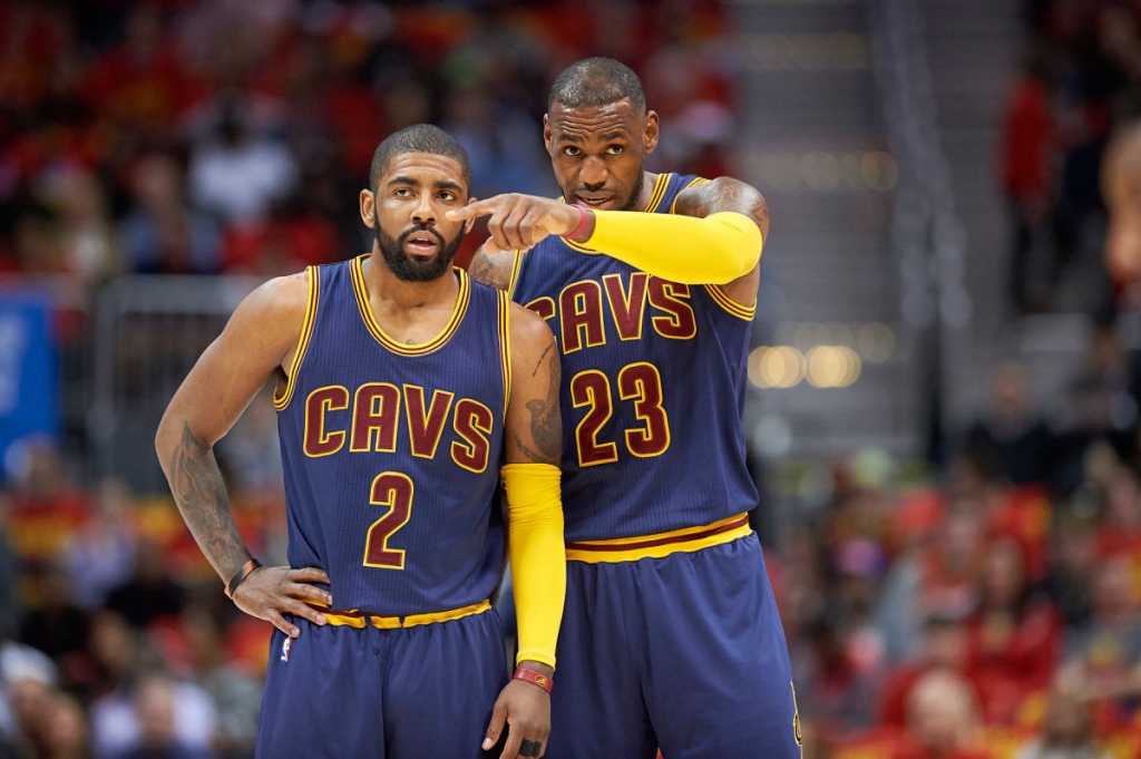 The Cleveland Cavaliers stars Kyrie Irving and Le Bron James whose duelling-solos act generated a combined eighty-two points during Game 5 of the N.B.A. Finals