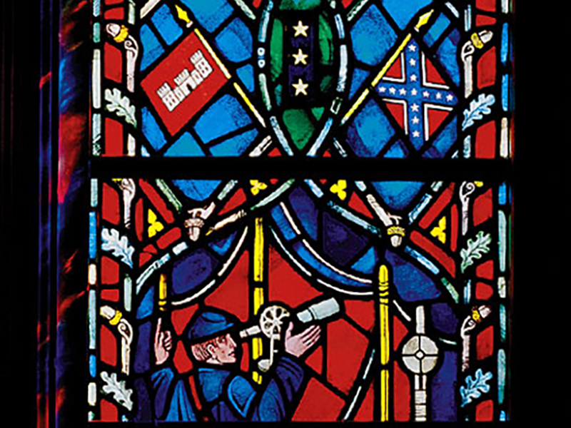 A detail of the stained-glass window honoring Confederate General Stonewall Jackson installed at the Washington National Cathedral