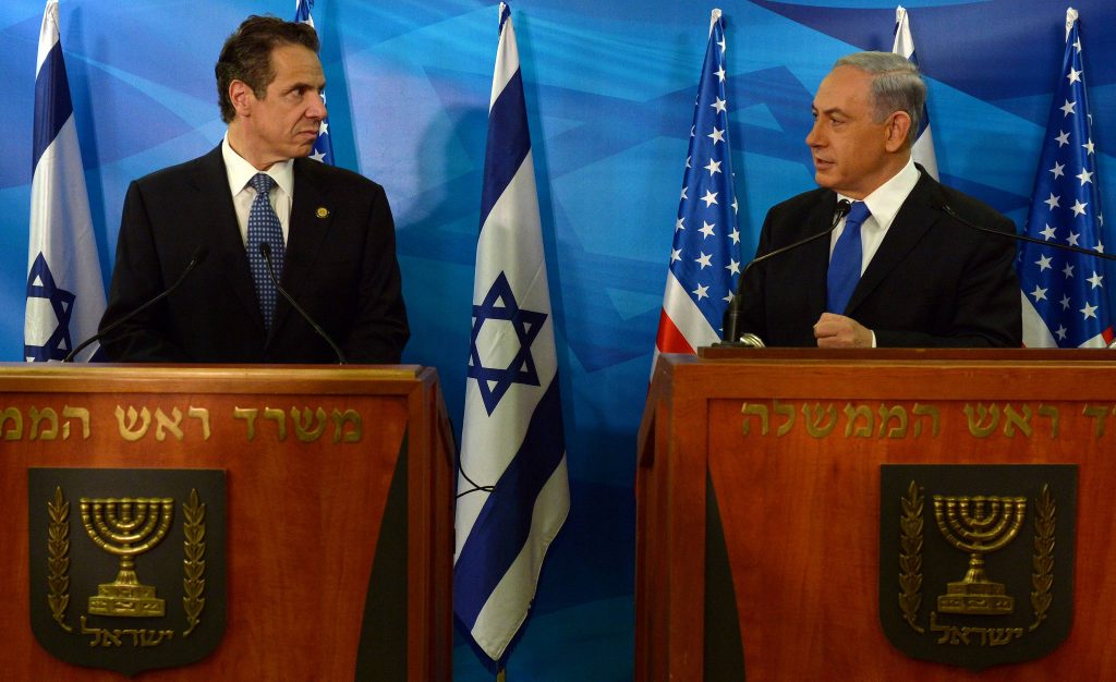 Israeli Prime Minister Benjamin Netanyahu holds a joint press conference with New York Governor Andrew Mark Cuomo at the PM office in Yerushalayim