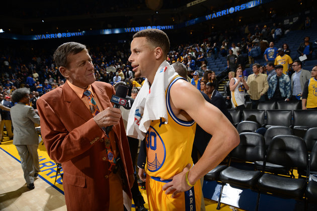 Noah Graham via Getty Images
Craig Sager interviews Steph Curry at Oracle Arena in Oakland California on March 29