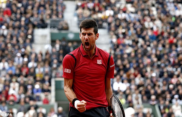 Novak Djokovic reacts during his comfortable French Open semi-final victory against Dominic Thiem