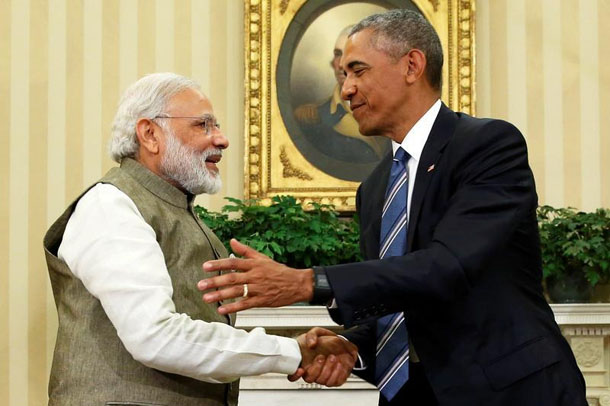 US President Barack Obama shakes hands with India’s Prime Minister Narendra Modi after their remarks to reporters following a meeting in the Oval Office at the White House in Washington US