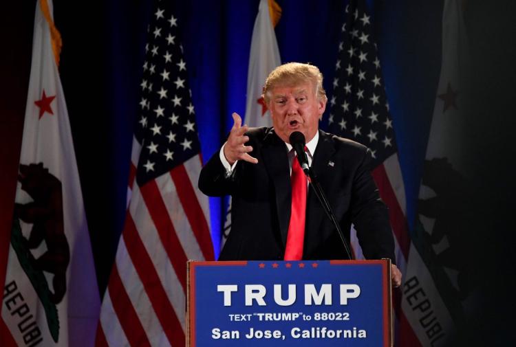 Republican presidential candidate Donald Trump awkwardly tried to rally support from potential voters during a California rally