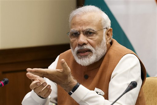 Indian Prime Minister Narendra Modi speaks during a round table with Swiss Economic representatives in Geneva Switzerland Monday