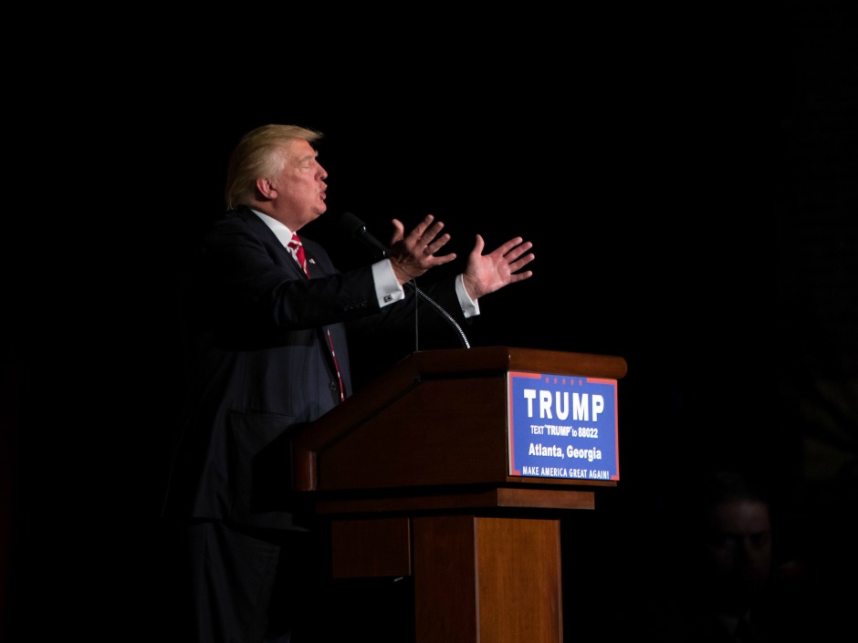 Donald Trump speaks during a presidential campaign rally on Wednesday in Atlanta