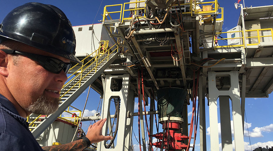 Rig supervisor David Crow shows off the oil rig he manages fore Elevation Resources at the Permian Basin drilling site in Andrews County Texas U.S